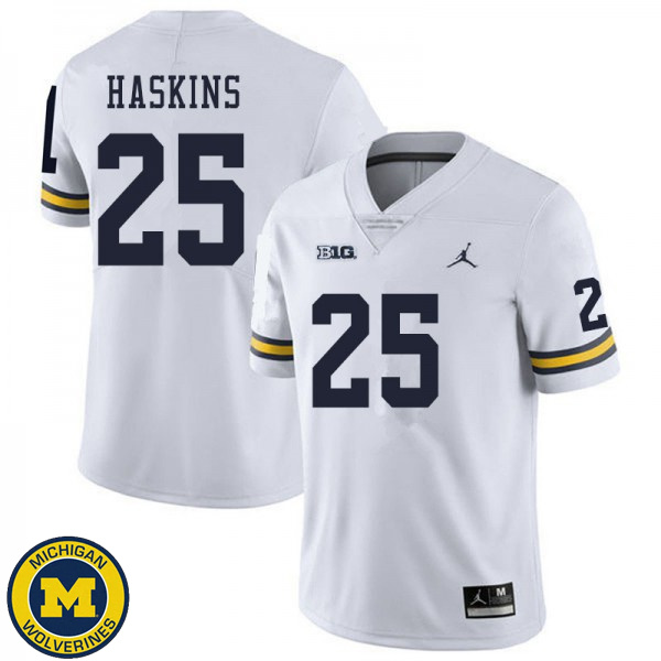 Men's Michigan Wolverines #25 Hassan Haskins White College Game Jersey